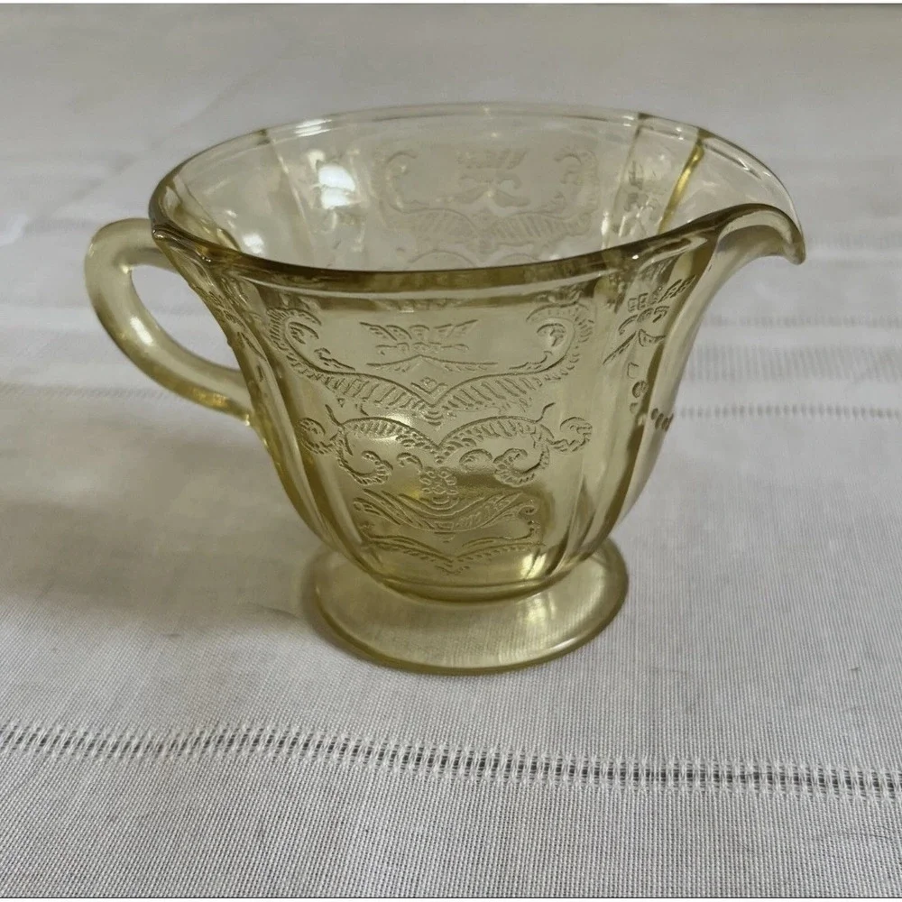 VTG Federal Madrid Amber Depression 4 pc Set Platter Serving Bowl‎ Creamer Sugar